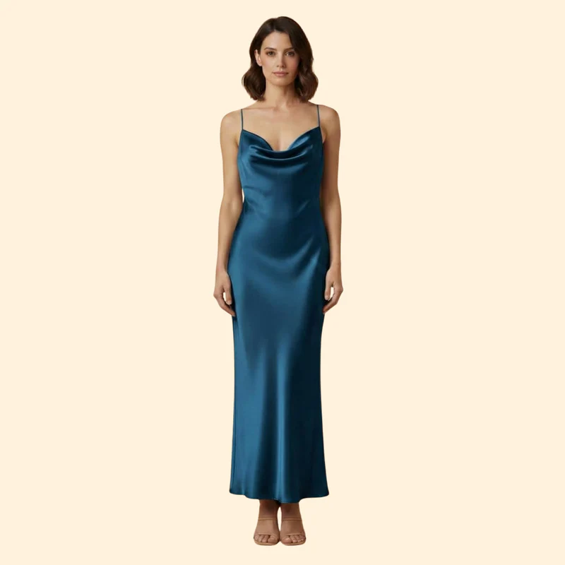 Women's Satin Dress with V-Neckline - Image 8