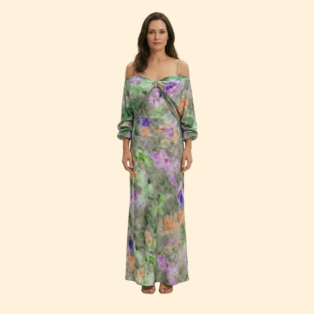 Women’s Satin Gown with Cold Shoulder Detail - Image 2