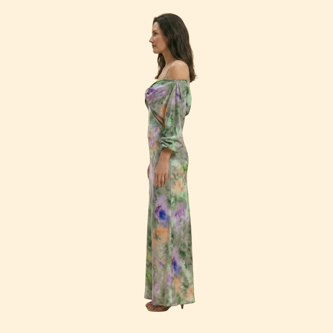 Women’s Satin Gown with Cold Shoulder Detail - Image 4
