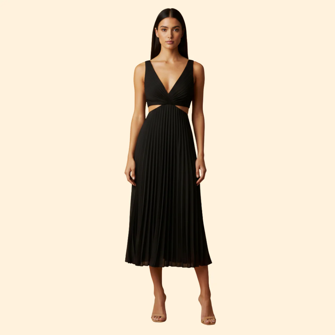 Women's Satin Pleated Dress with V-Neckline - Image 9
