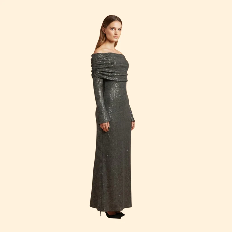Women's Sequin Dress with Off-Shoulder Detail - Image 4