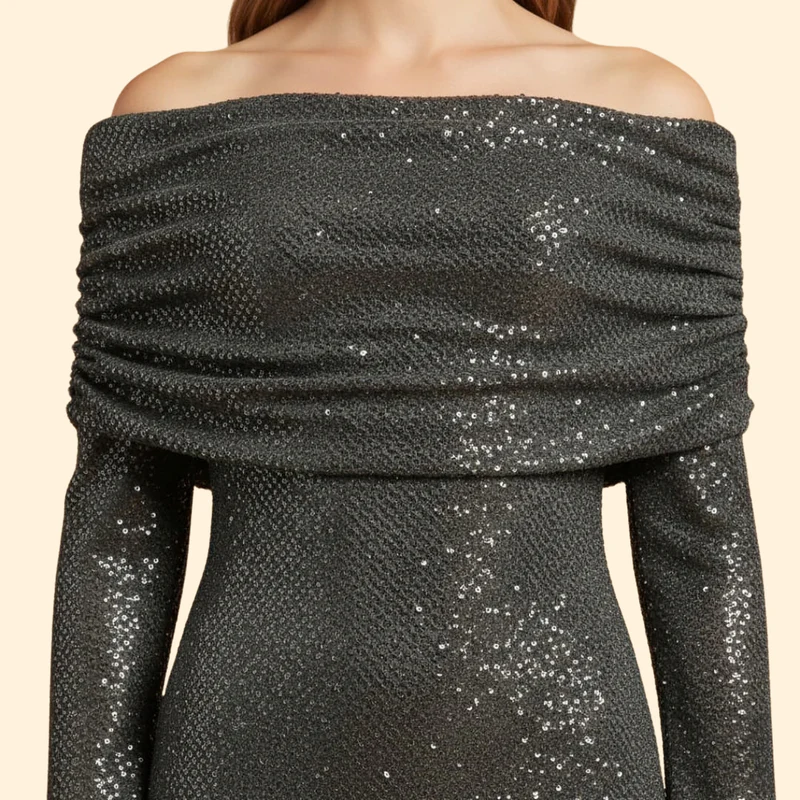 Women's Sequin Dress with Off-Shoulder Detail - Image 6