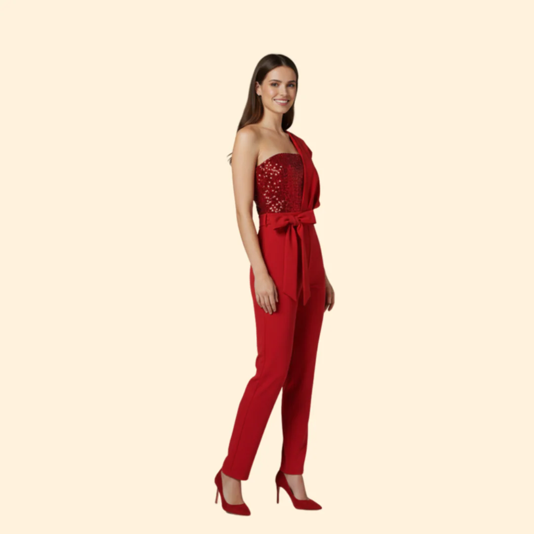 Women’s Sequin Jumpsuit with Belted Waist - Image 3