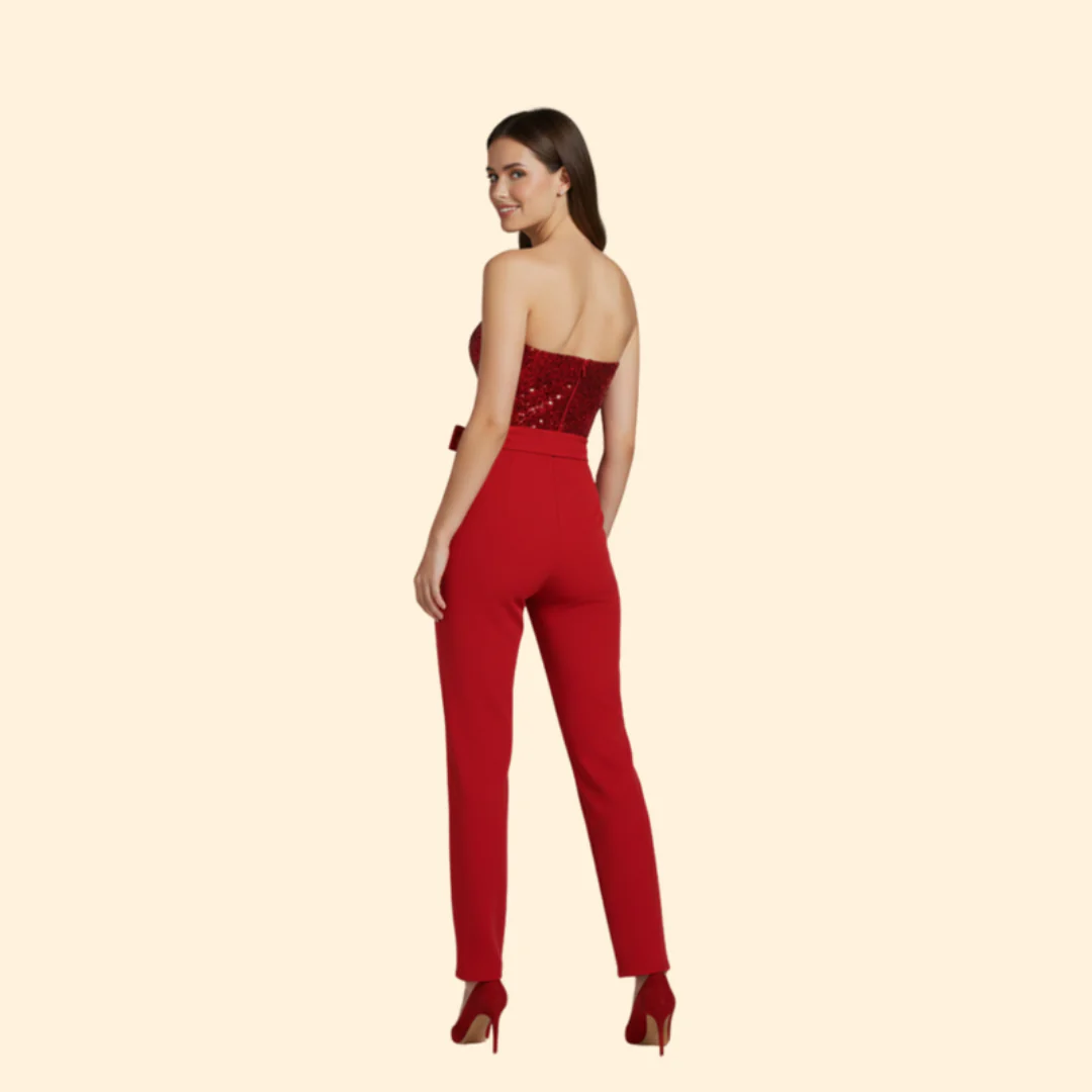 Women’s Sequin Jumpsuit with Belted Waist - Image 4
