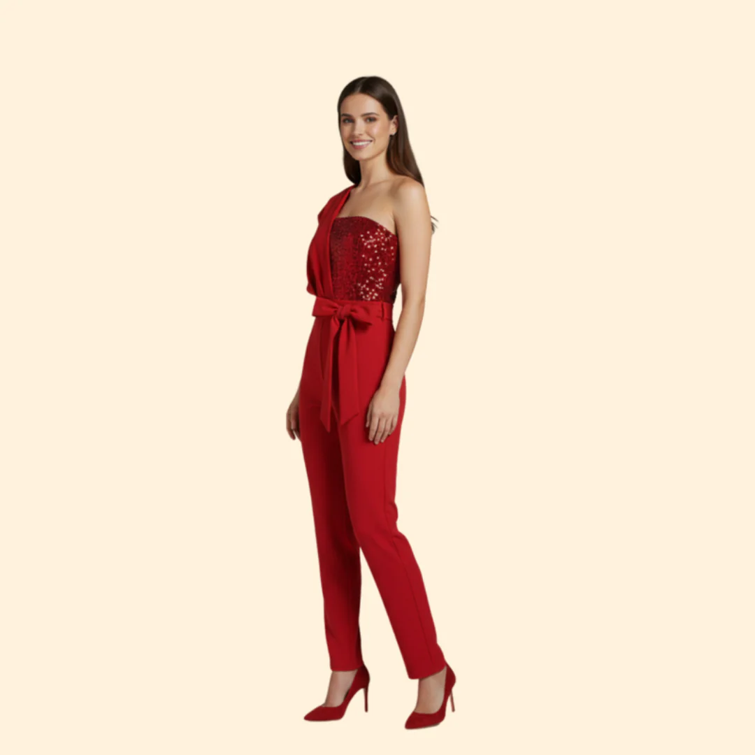 Women’s Sequin Jumpsuit with Belted Waist - Image 5