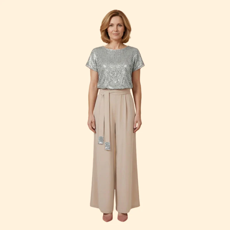 Women’s Sequin Jumpsuit with Wide Leg Pants - Image 10