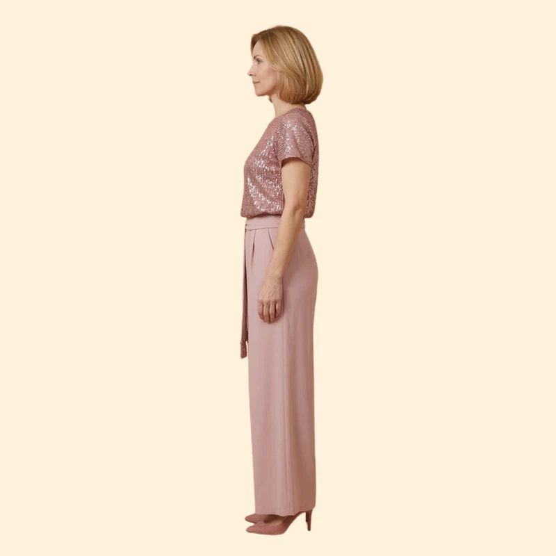 Women’s Sequin Jumpsuit with Wide Leg Pants - Image 6