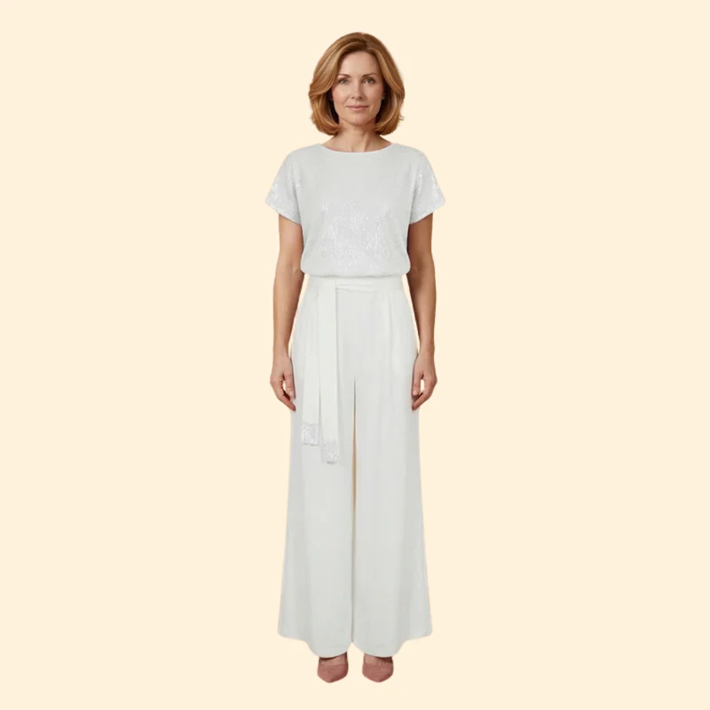Women’s Sequin Jumpsuit with Wide Leg Pants - Image 8