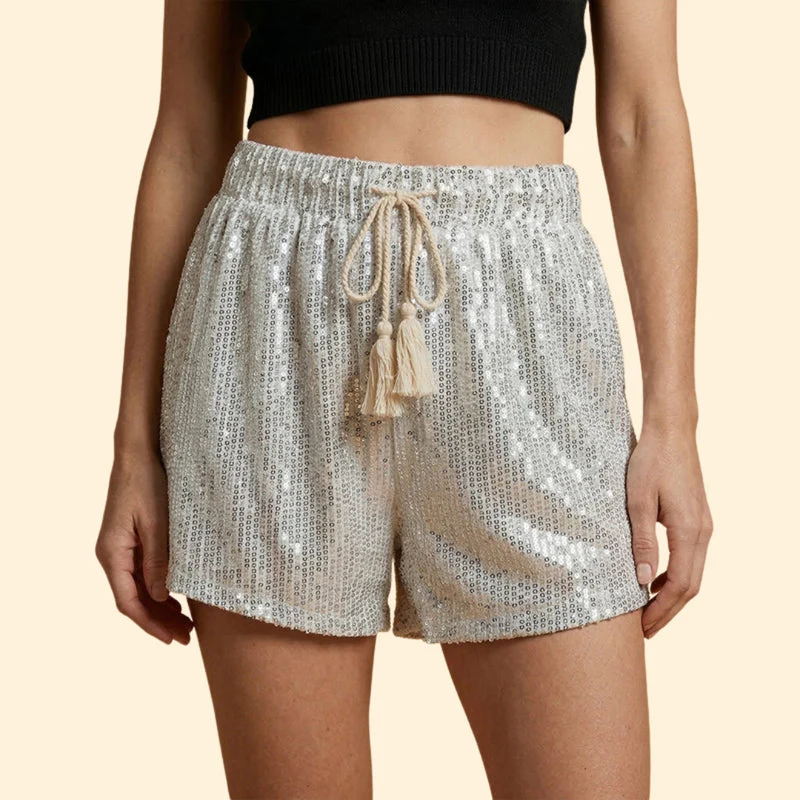 Women’s Sequin Shorts with Stretchy Waistband - Image 3