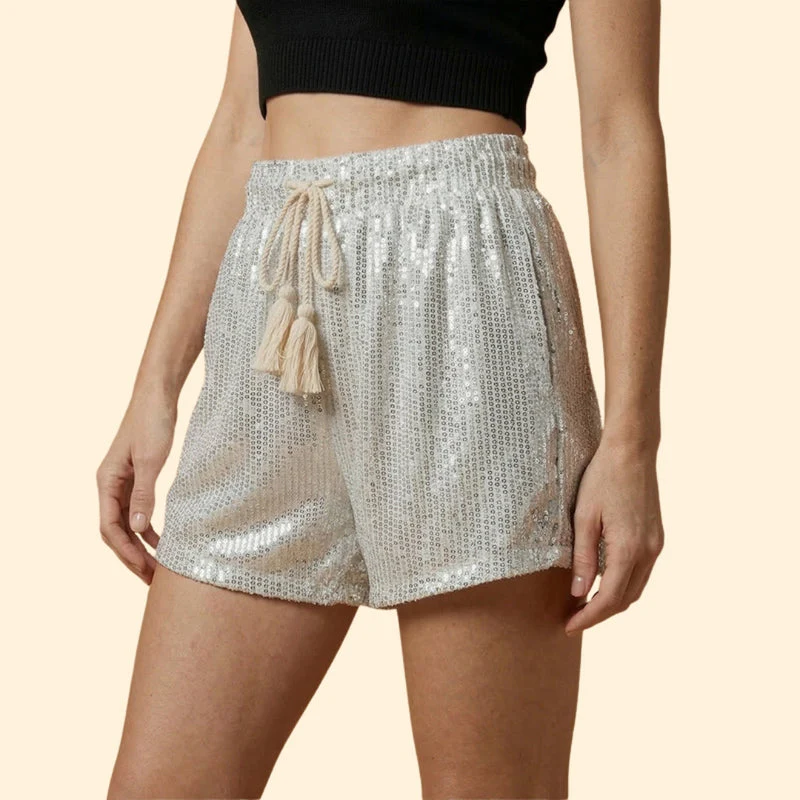 Women’s Sequin Shorts with Stretchy Waistband - Image 4