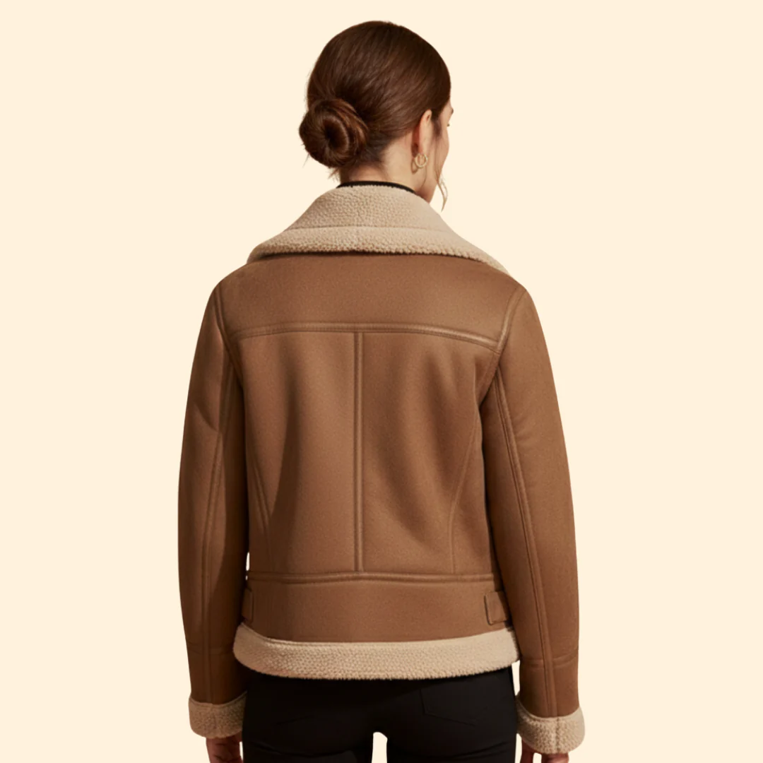 Women’s Sherpa Bomber Jacket with Foldover Collar - Image 4