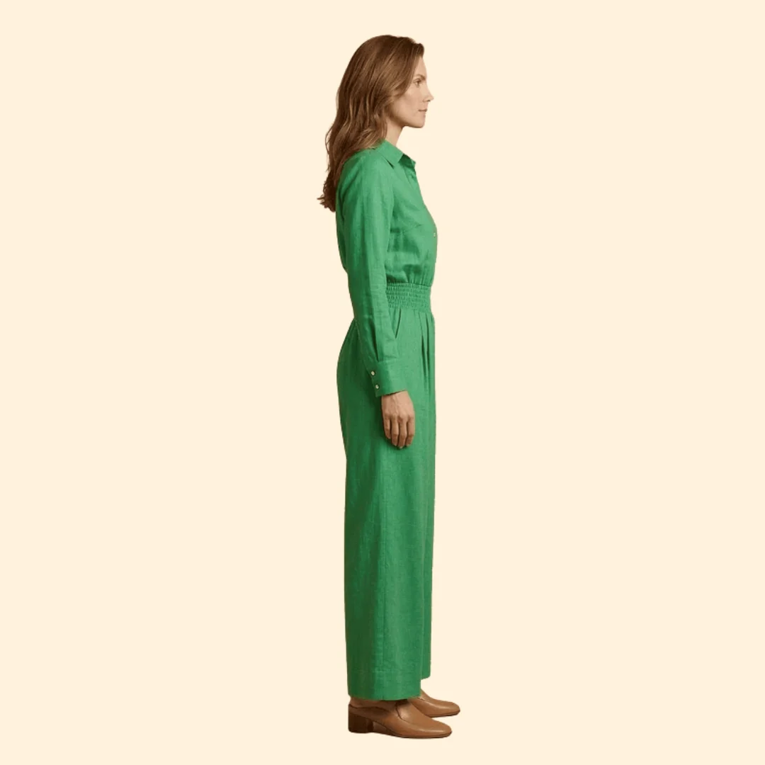 Women’s Shirt Collar Jumpsuit with Front Button Fastening - Image 3