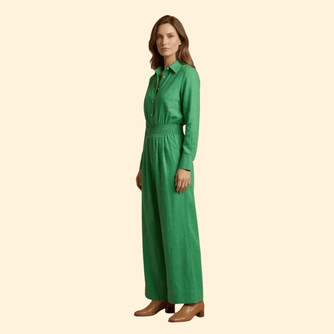 Women’s Shirt Collar Jumpsuit with Front Button Fastening - Image 4