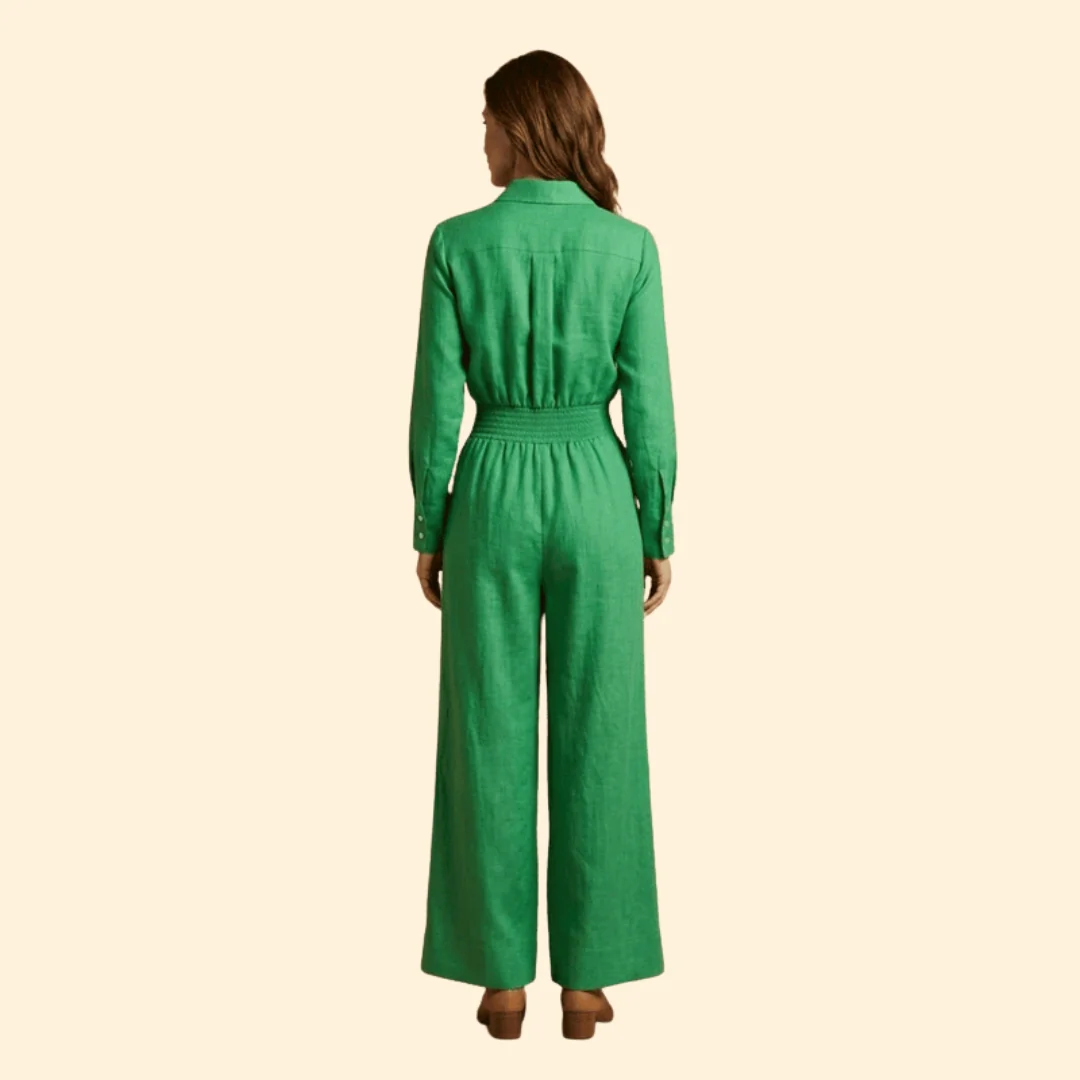 Women’s Shirt Collar Jumpsuit with Front Button Fastening - Image 5