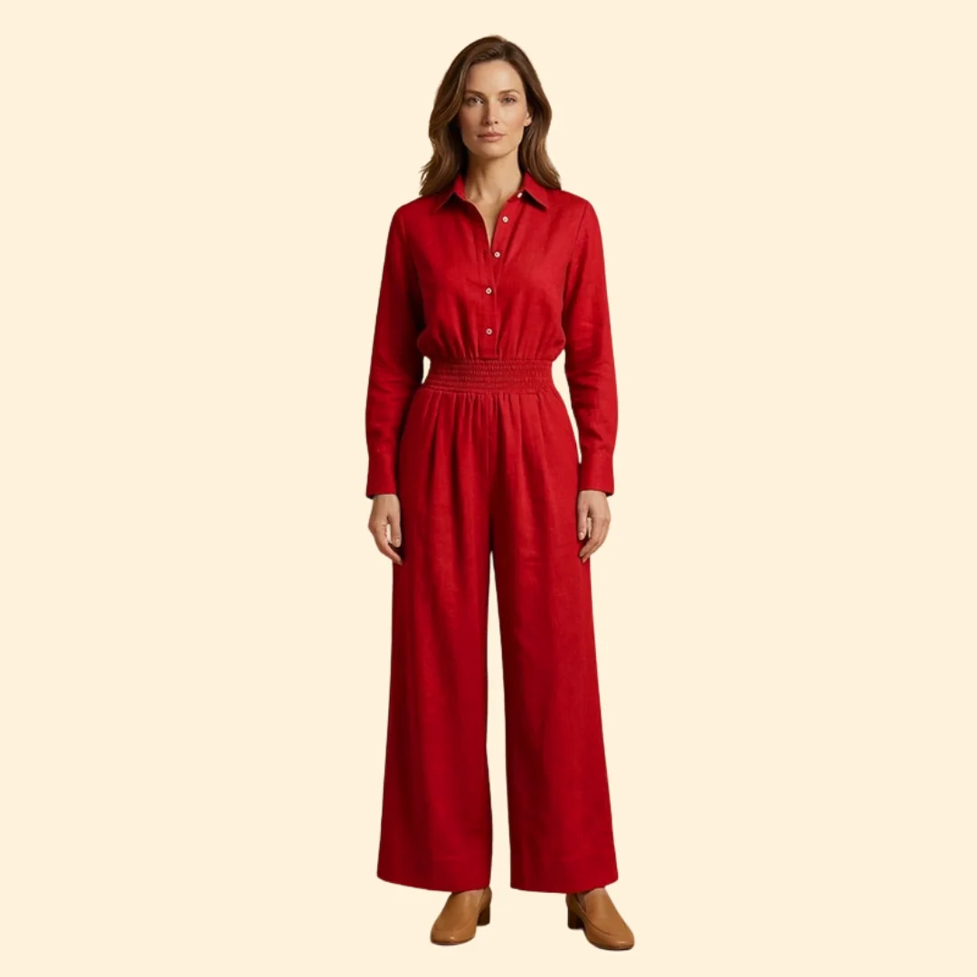 Women’s Shirt Collar Jumpsuit with Front Button Fastening - Image 7