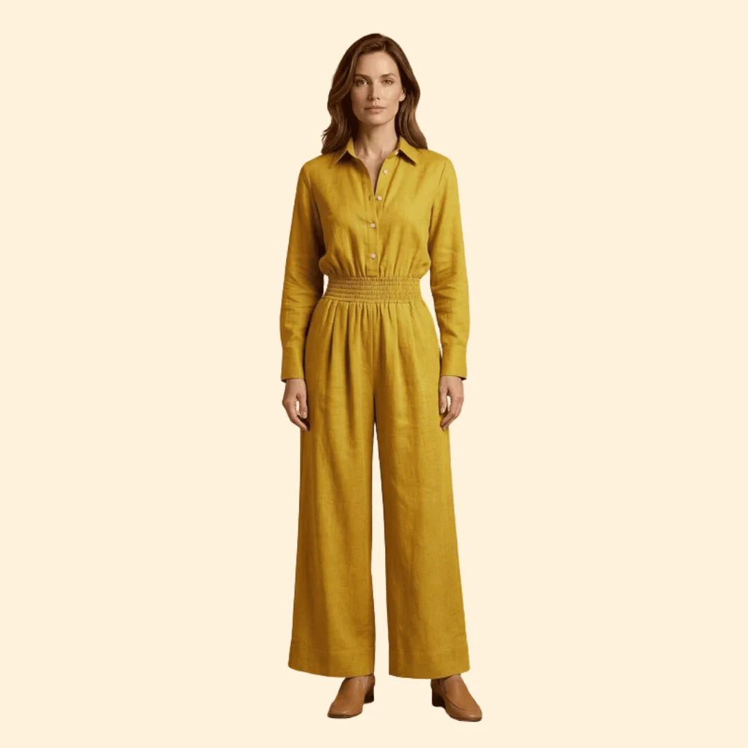 Women’s Shirt Collar Jumpsuit with Front Button Fastening - Image 8