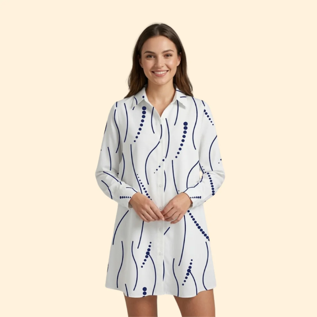 Women’s Shirt Dress with Wavy Print - Image 2