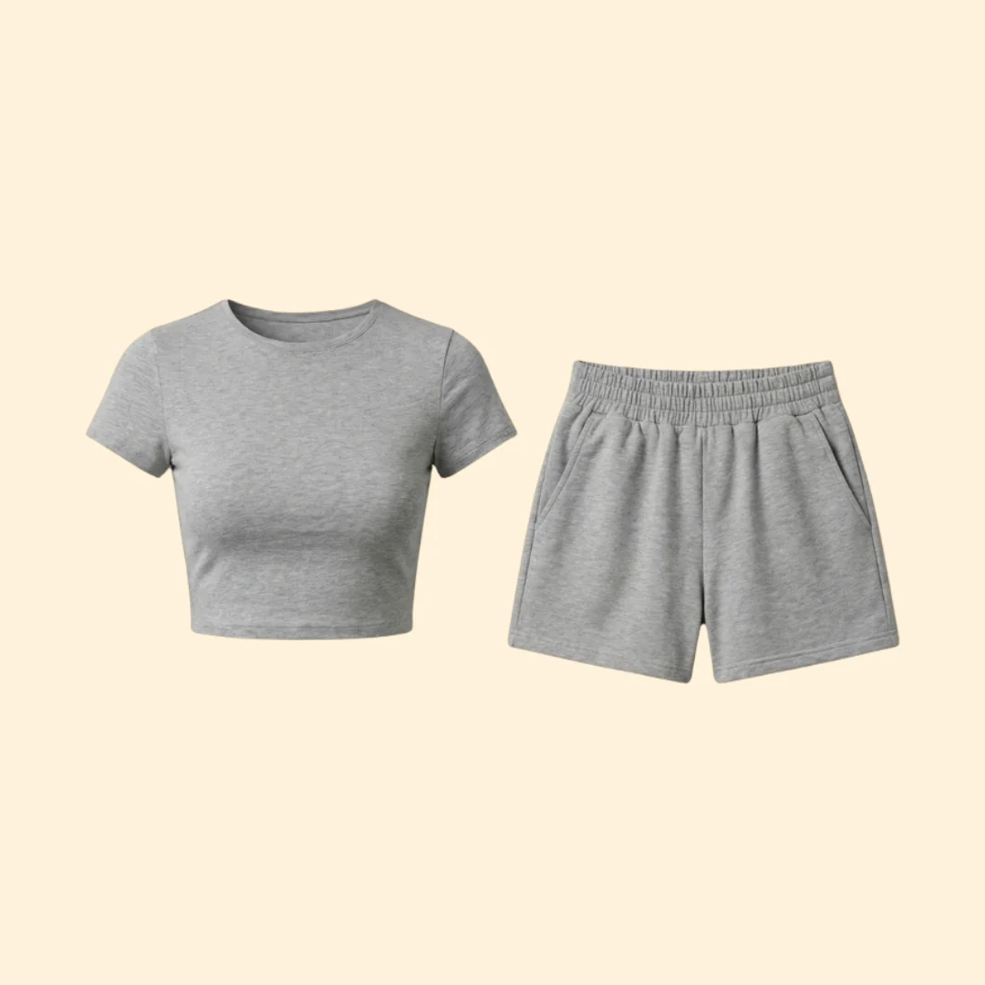 Women’s Short Sleeve Crop Top with Elastic Waist Shorts