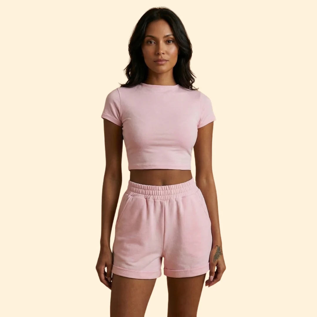 Women’s Short Sleeve Crop Top with Elastic Waist Shorts - Image 10
