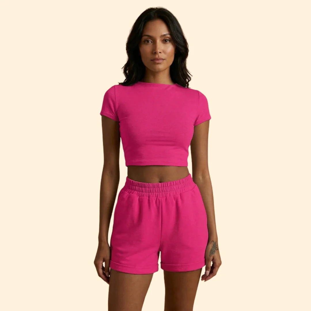 Women’s Short Sleeve Crop Top with Elastic Waist Shorts - Image 11