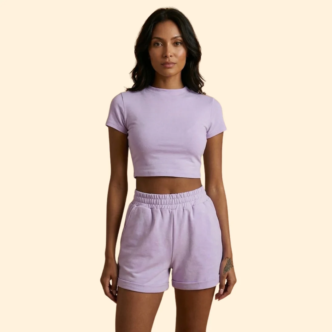Women’s Short Sleeve Crop Top with Elastic Waist Shorts - Image 12