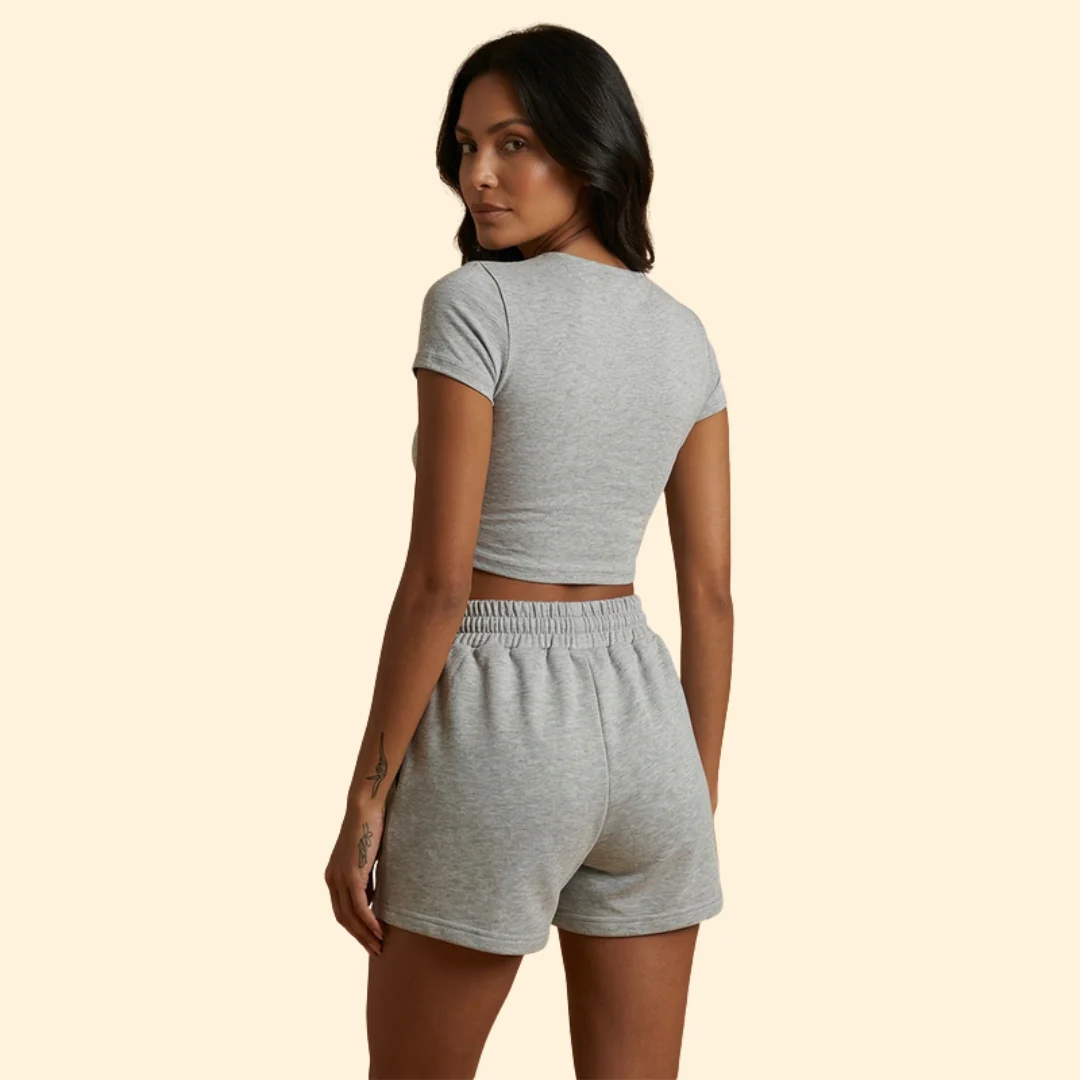 Women’s Short Sleeve Crop Top with Elastic Waist Shorts - Image 5