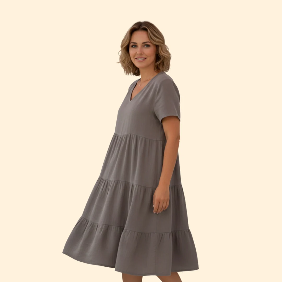 Women’s Short Sleeve Dress with Flared Hem - Image 4