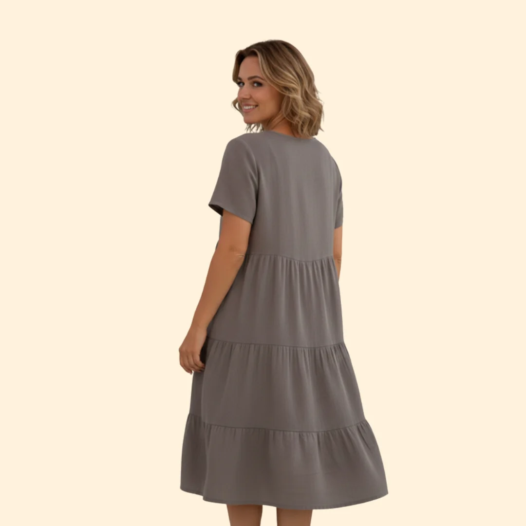 Women’s Short Sleeve Dress with Flared Hem - Image 5