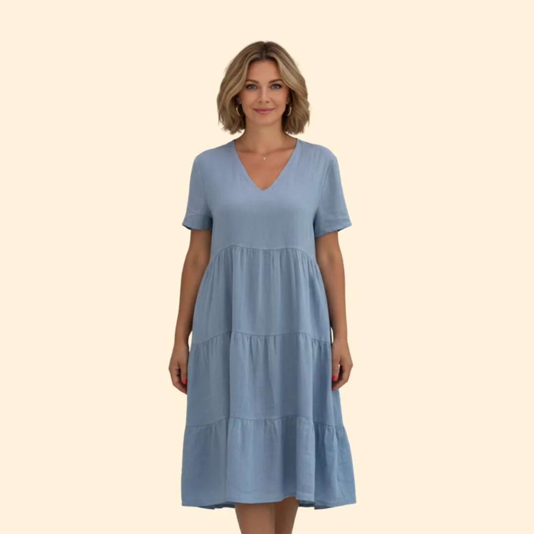 Women’s Short Sleeve Dress with Flared Hem - Image 6