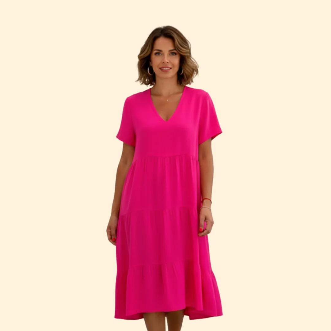 Women’s Short Sleeve Dress with Flared Hem - Image 7