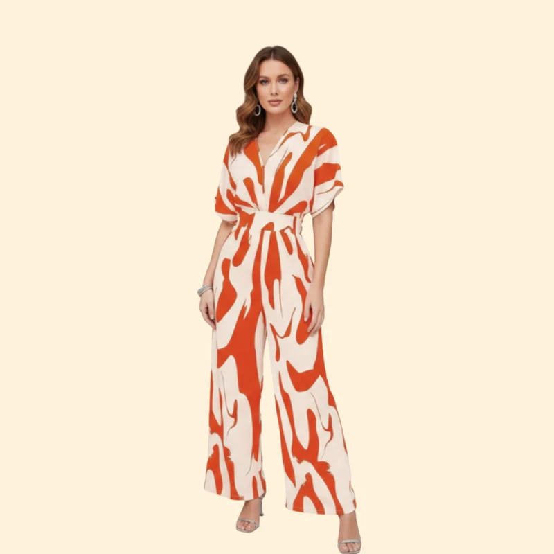 Women’s Short Sleeve Jumpsuit with Abstract Print - Image 2