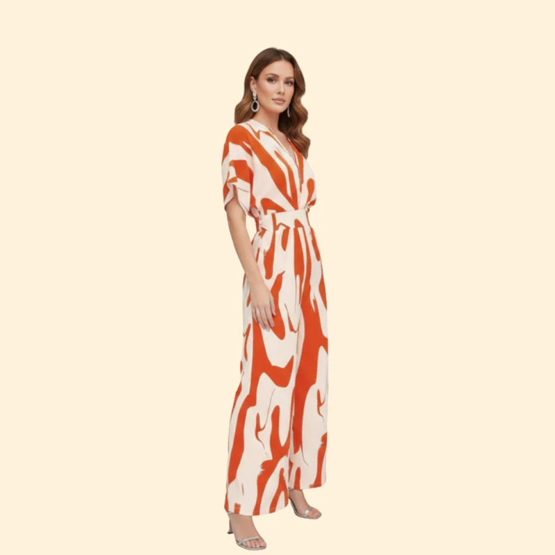 Women’s Short Sleeve Jumpsuit with Abstract Print - Image 3
