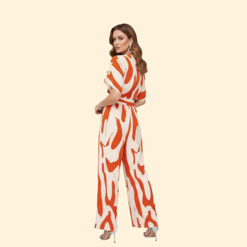 Women’s Short Sleeve Jumpsuit with Abstract Print - Image 4