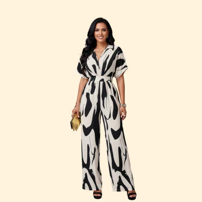 Women’s Short Sleeve Jumpsuit with Abstract Print - Image 7