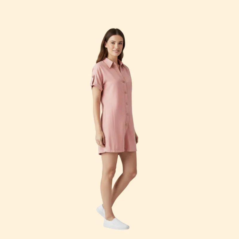 Women’s Short Sleeve Jumpsuit with Collar - Image 3
