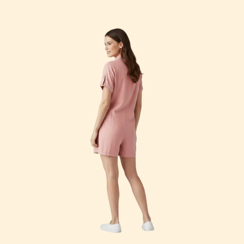 Women’s Short Sleeve Jumpsuit with Collar - Image 4