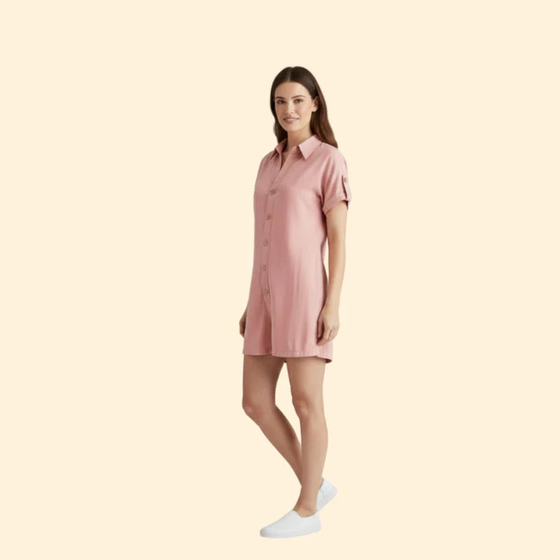 Women’s Short Sleeve Jumpsuit with Collar - Image 5