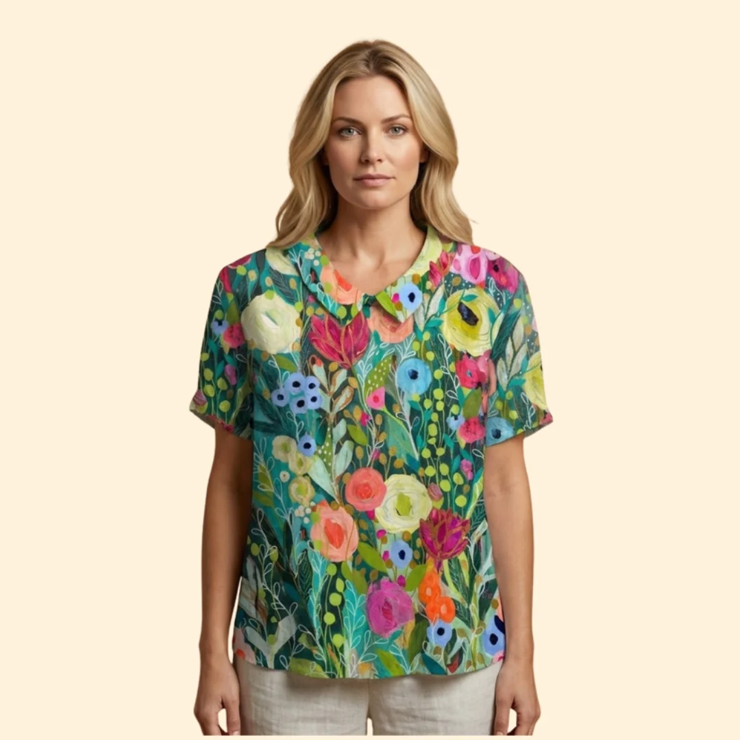 Women’s Short Sleeve Shirt with Watercolor Print - Image 2