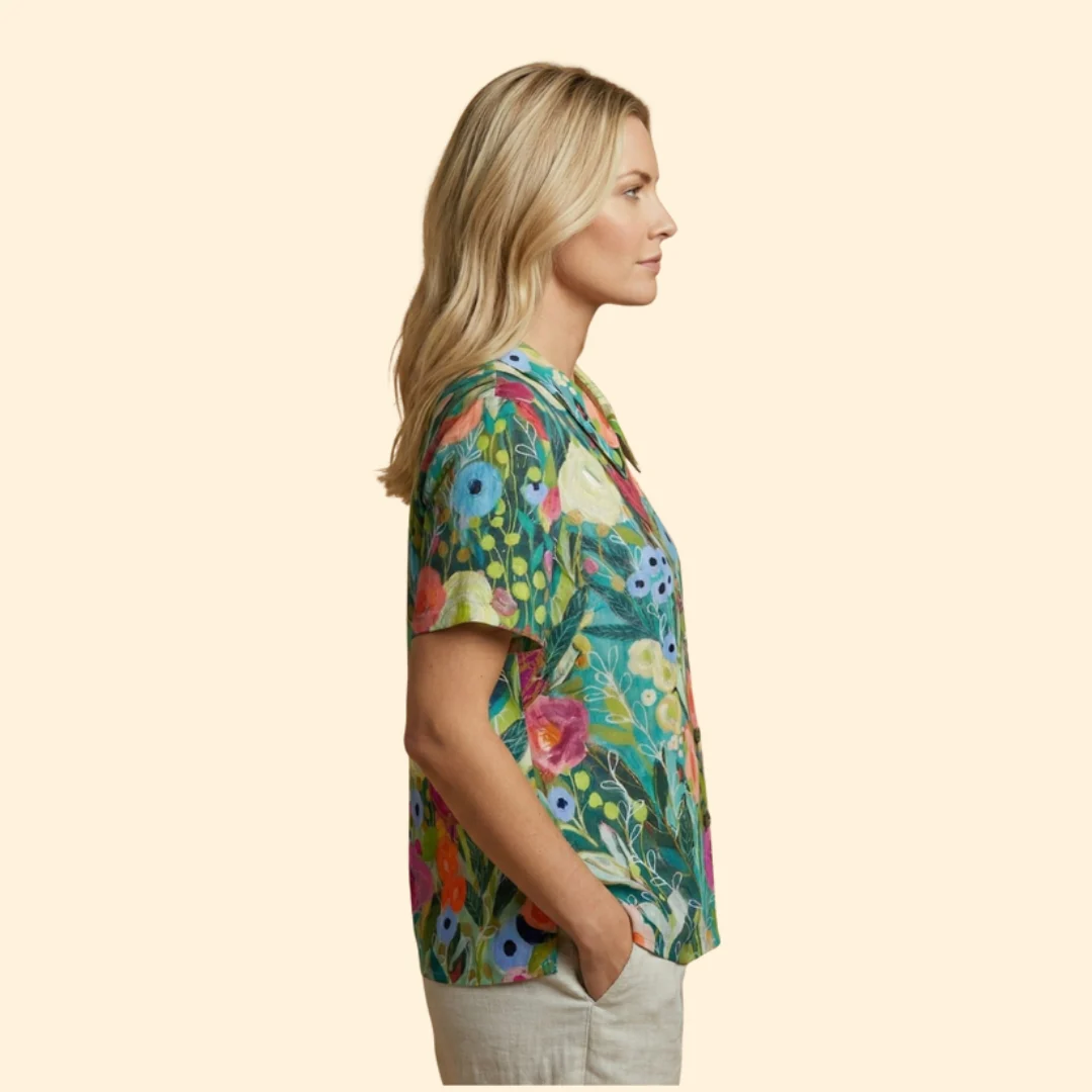 Women’s Short Sleeve Shirt with Watercolor Print - Image 3