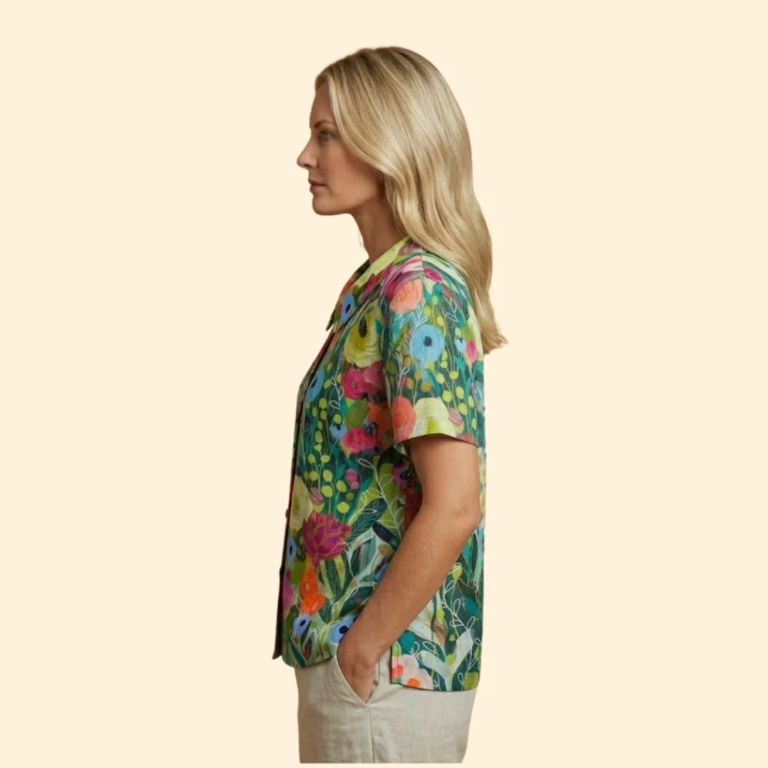 Women’s Short Sleeve Shirt with Watercolor Print - Image 4