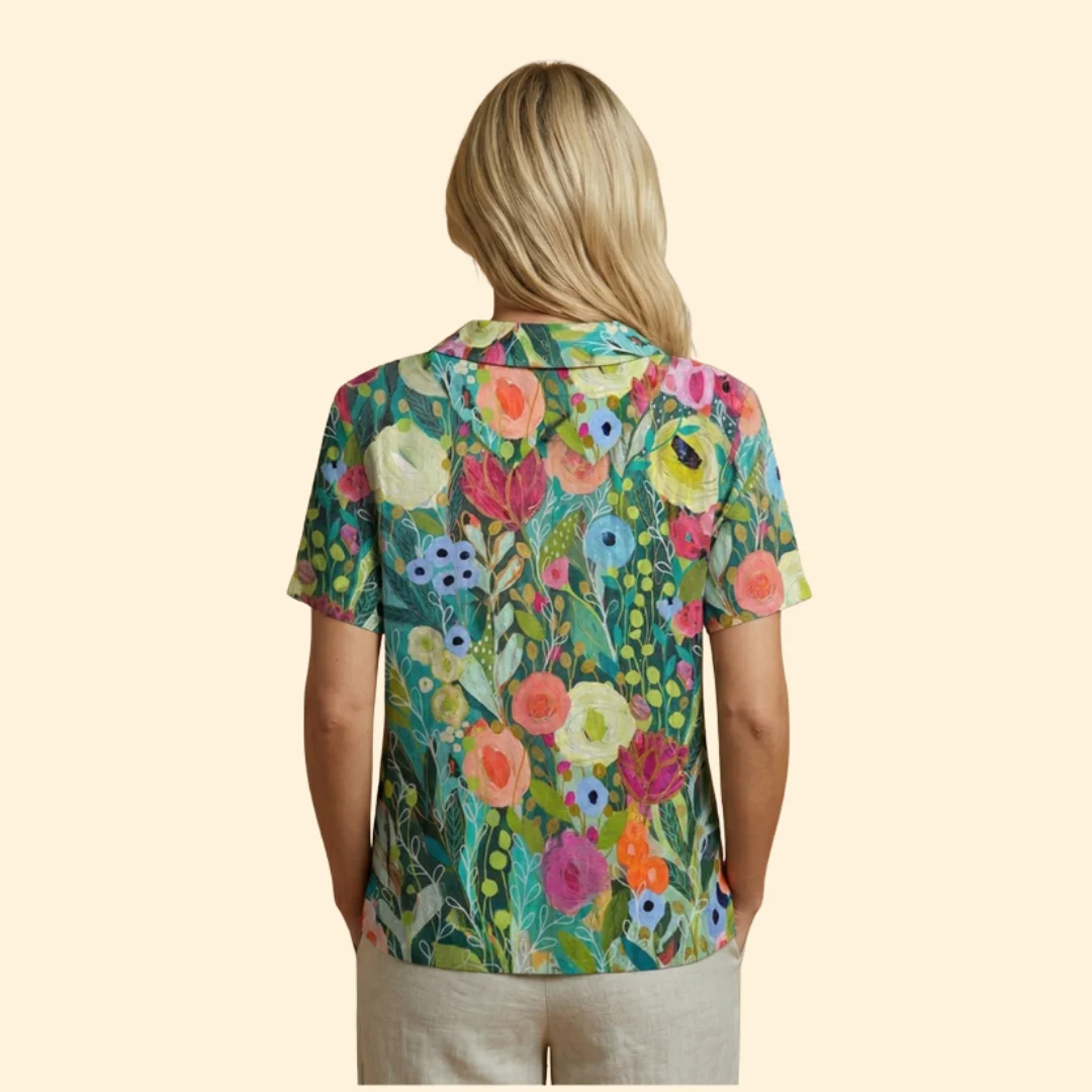 Women’s Short Sleeve Shirt with Watercolor Print - Image 5
