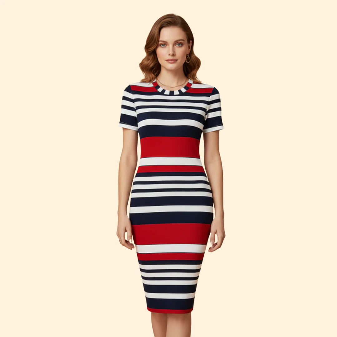 Women's Short Sleeve Striped Dress - Image 2