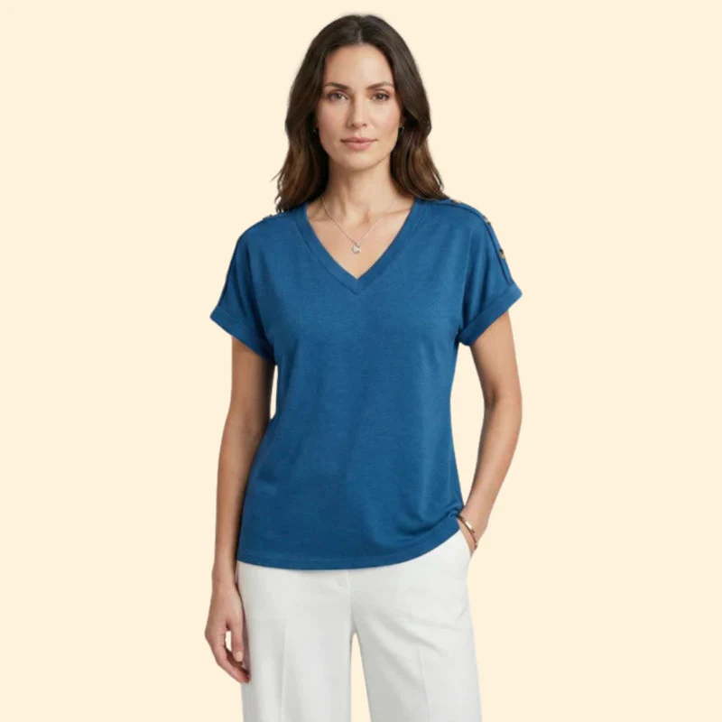 Women’s Short Sleeve T-Shirt with Button Closure - Image 2