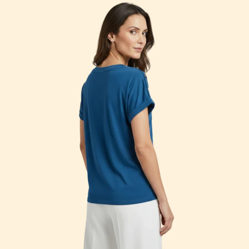 Women’s Short Sleeve T-Shirt with Button Closure - Image 4