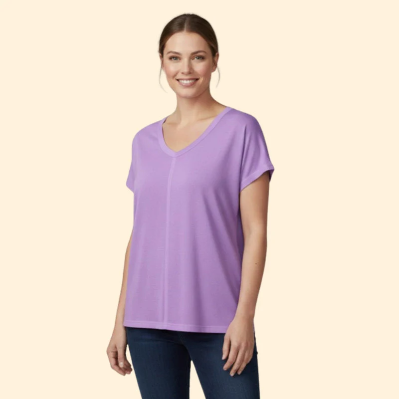 Women’s Short Sleeve T-Shirt with V-Neck - Image 3