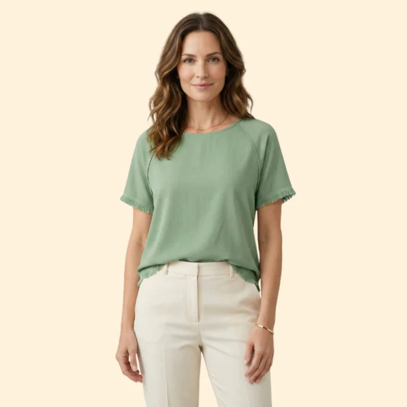 Women’s Short Sleeve Tee with Raw Edges - Image 2