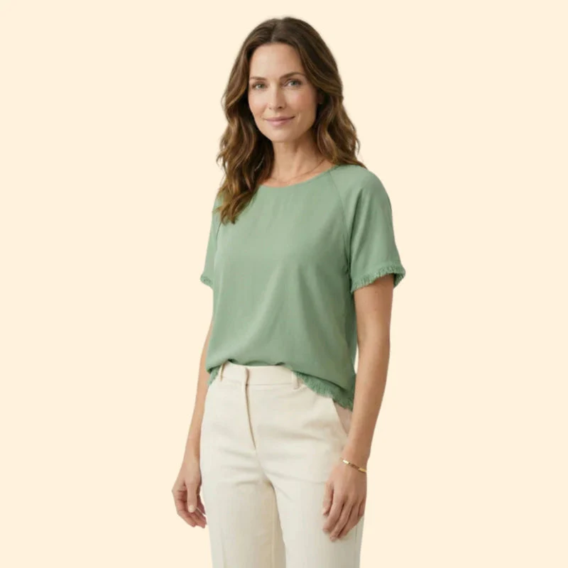 Women’s Short Sleeve Tee with Raw Edges - Image 3