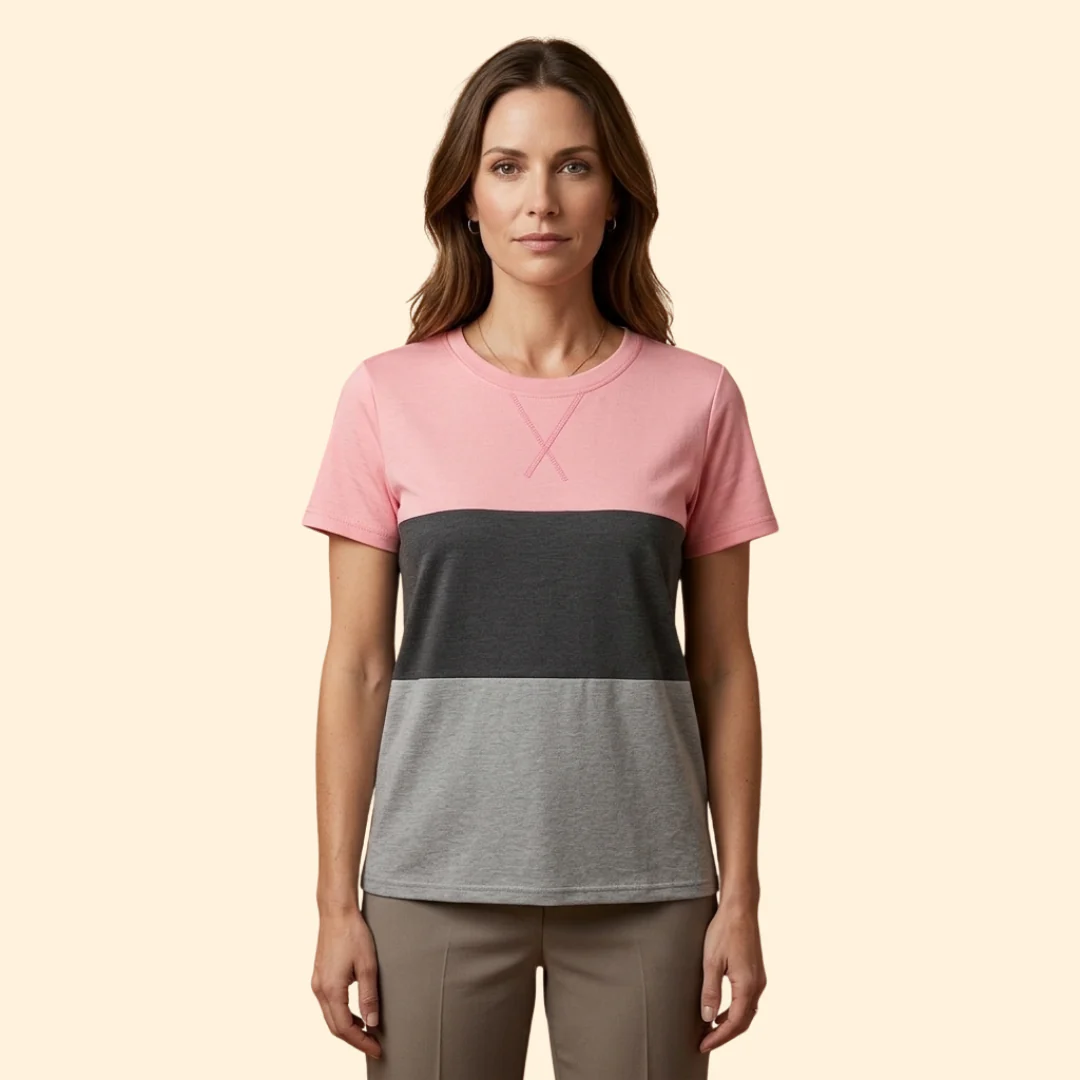 Women’s Short Sleeve Top with Modern Color Blocks - Image 3
