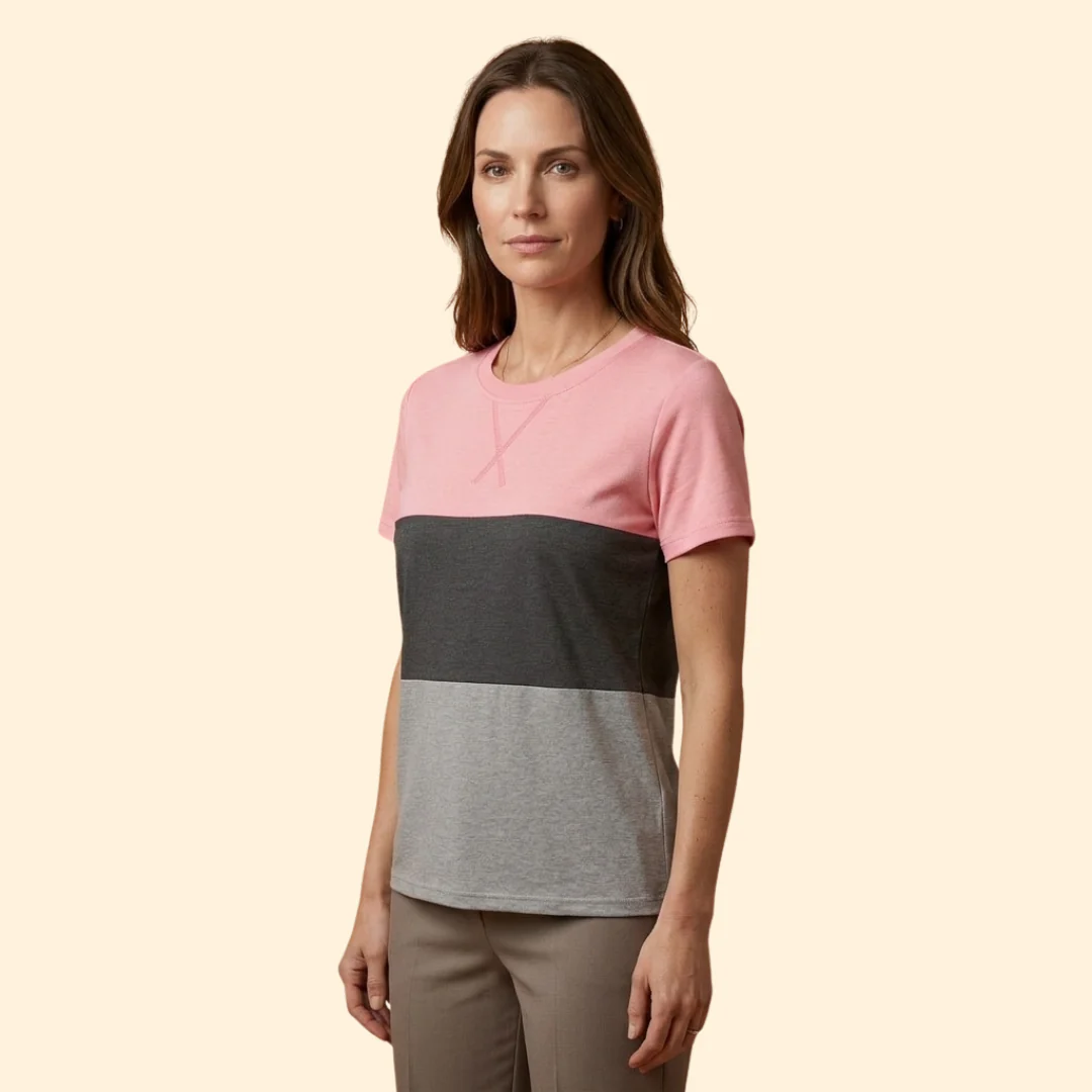 Women’s Short Sleeve Top with Modern Color Blocks - Image 4