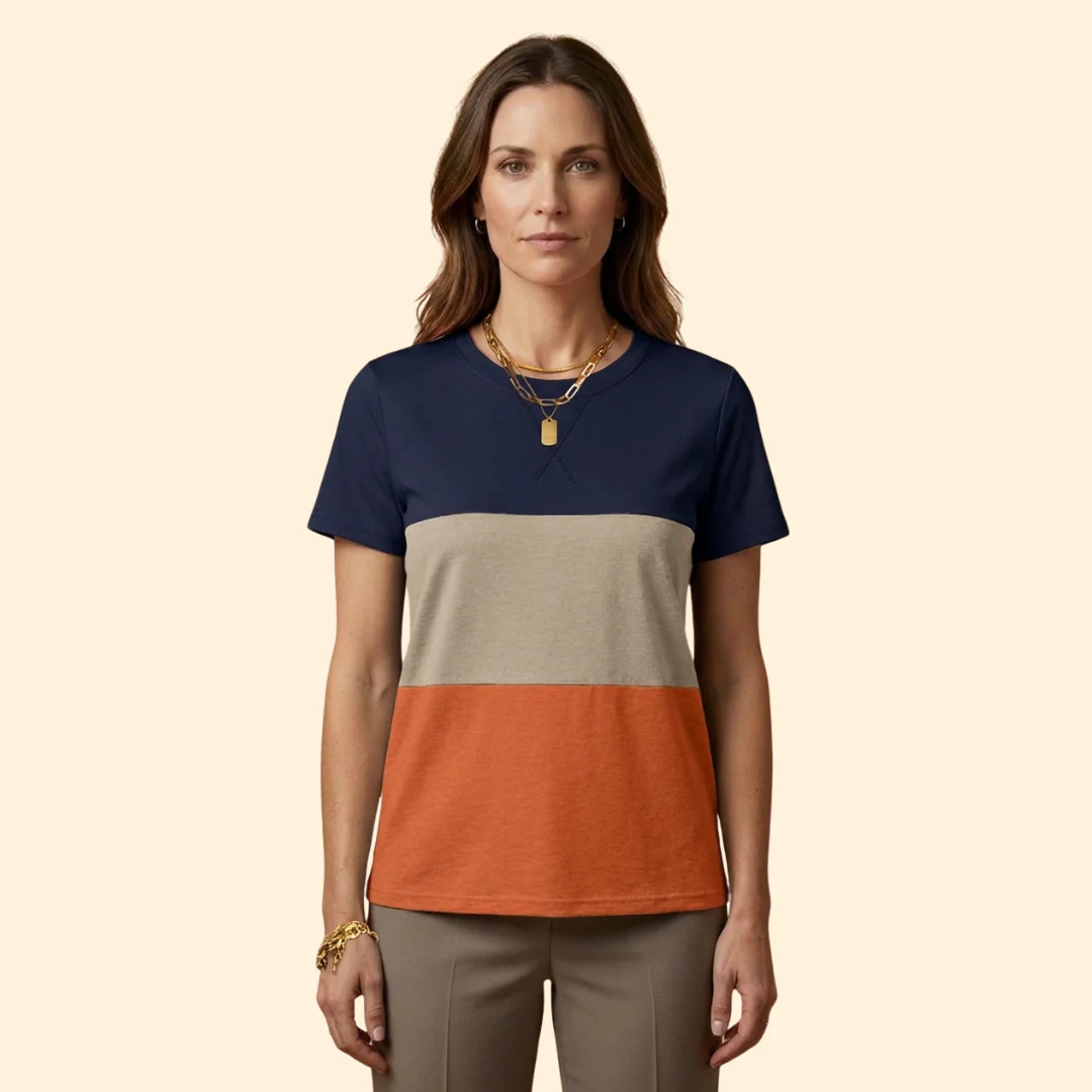 Women’s Short Sleeve Top with Modern Color Blocks - Image 6